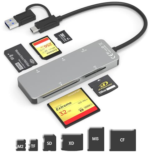 USB C USB3.0 Multi Card Reader 5 Gbps SD/TF/CF/Micro SD/XD/MS 6 in 1 Speicherkartenleser Aluminium XD Kartenleser USB 3.0, Kartenlesegerät mit 5 Karten gleichzeitig, für Windows Mac Android iOS Linux