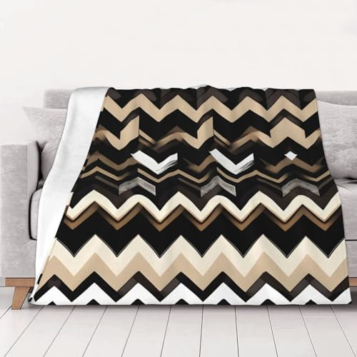 Zickzack-Decke, Sofa-Überwurf, Bettdecke, Queen-Size-Größe, weich, leicht, Plüsch, warm, gemütlich, Luxusdecke, Schwarz / Weiß