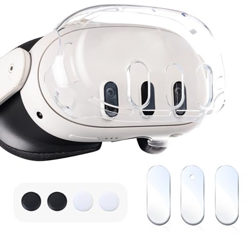 VAOMON 2024 Upgraded Lens Protector Case Cover for Meta Quest 3, Hard Protective Shell Cover for Oculus Quest 3, Scratch-Proof Case Highly Transparent Case,3*Camera Lens Tempered Glass 4*Joystick Caps