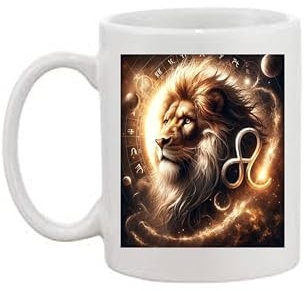 Tazza moderna riutilizzabile in ceramica con segno zodiacale Leo con caratteristiche forti Generic bianco, 325 ml