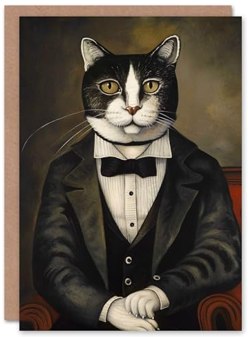 Artery8 Bow Tie Tuxedo Cat Lover Gentleman Pet Portrait Blank For Him Or Her Art Birthday Card