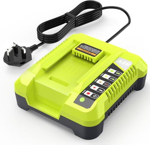 LabTEC Single Port Battery Charger for Ryobi OP401, 40V Replacement Li-ion & Ni-cad Ni-Mh 12V-18V Charger, Compatible with OP4015 OP4026 OP4040 OP4050, 40 Volt Ryobi Battery Charger (UK Plug)