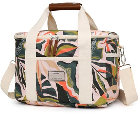 Nanxson Sac Isotherme Repas 15L/29L Grand Capacité Sac Lunch Bag Floral Cooler Bag Portable avec bandoulière Réglable pour Déjeuner Travail Ecole Plage Pique-Nique (15L,A-Vertes Feuilles)