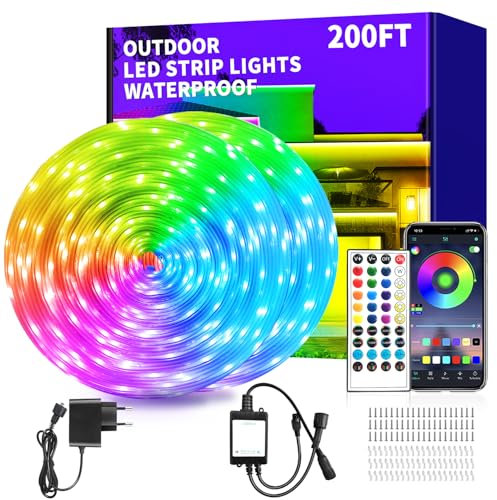 vimeepro 60M OutdoorLed Strip Lichter Ip68 Außen Led band strip Fernbedienung/App Steuerung Außen Led Seil LichterMusiksynchronisation RGB Streifen für Balkon,Dach,Party,Garden
