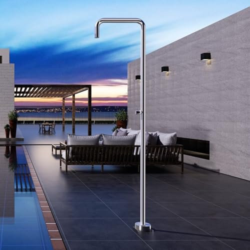 NOLUXA IMEX - Ducha Piscina Exterior Acero S.316 | Ducha Terraza Exterior |Outdoor Shower para Jardin con Rociador 50mm y Agua Fría |Seire Utah | Color Acero