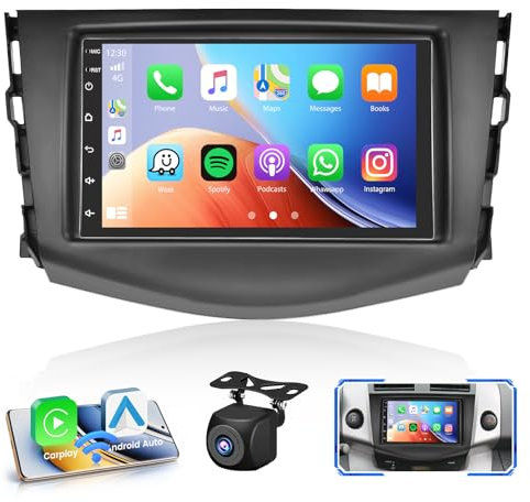Hikity 4G+64G Android 15 Autoraido für Toyota RAV4 2006-2012 Wireless Carplay Android Auto 7 Zoll Radio Navi mit 32EQ DSP Bluetooth FM/RDS GPS WiFi Mirror Link 1280 * 720 Pixel MIC SWC Rückfahrkamera