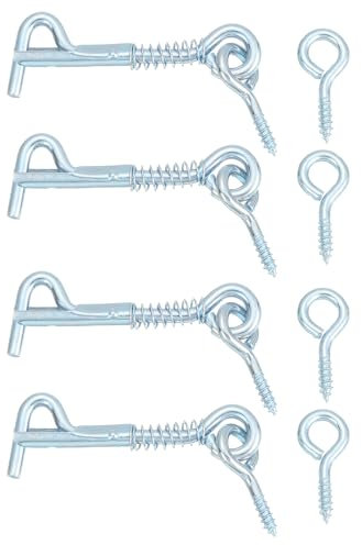 sourcing map 4Pcs 2 Cabin Hook Eye Latch, Zinc-Plated Carbon Steel Spring Hook and Eye Safety Latch Wire Gate Hook and Eye Latch for Wood Window Door Hook, Blue White