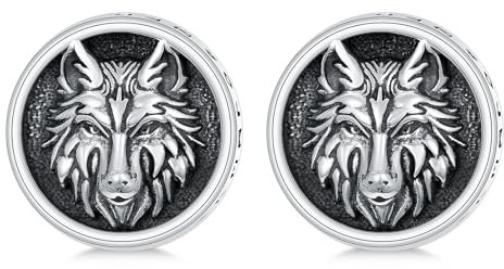 HARMONY BOLA Wolf Ohrringe 925 Sterlingsilber Wikinger Wolf Ohrstecker Schmuck für Männer Frauen