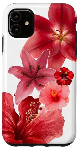 Red Hawaii Hibiscus Tiger Lily Flowers Tropical Summer Case for iPhone 11