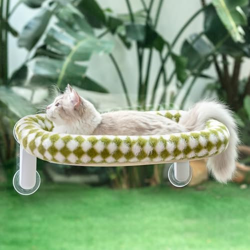 GUUSII HOME Cat Window Bed Perch Foldable Suction Cup Window Sill Hammock for Indoor Large Cats Windowsill Hanging Kitten Seat Shelf with Soft Plush Cushion Machine Washable 54 * 30cm (Green, M)