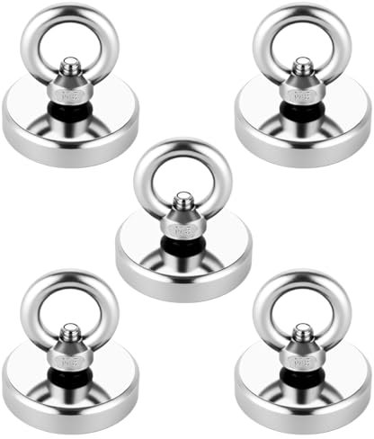Cexovo 5 Stück Magnete Stark 32mm Durchmesser Neodym Magnet 32kg Super Starker Angelmagnet,Extra Starke Magnetfischen mit Öse Magneten für Magnetisches Fischen Teichbergung Zuhause Seen Rasen