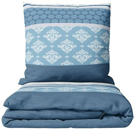 Leonado Vicenti Ropa de cama de franela fina con estampado ornamental en azul y blanco, 155 x 220 cm y funda de almohada de 80 x 80 cm con cremallera oculta