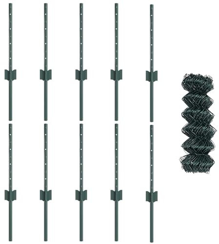 vidaXL Fence with Posts Green 0.4 x 10 m Steel, Garden and Terrace, Durable Outdoor Fence, Customizable Boundary Barrier, Protective Enclosure, Weather Resistant Panels