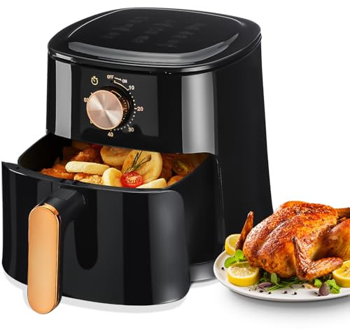 Air Fryer 4L with Rapid Air Circulation, 60-Minute Timer, 1800W, Max temp 220°C, Healthy Classic Fryer, Bake, Roast, Grill, Dishwasher Safe (Black)