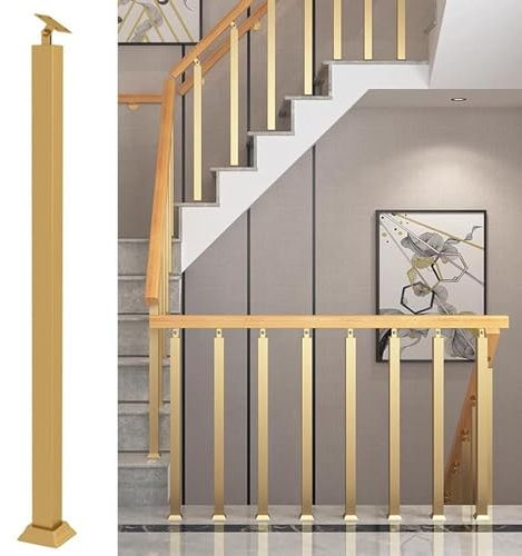 Verstellbare 270°-Treppengeländerstäbe aus Metall – goldene Vierkantspindeln für Innentreppen, Terrassen und Betonstufen – inkl. Schrauben und Halterungssatz – 1 Packung