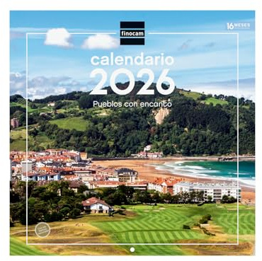 Finocam Wandkalender 2026, 30 x 30 cm, Monatsansicht Januar - Dezember 2026 + Sep. - Dez. 2025 (4 Monate), Kalender 2026, Bilder mit Charmante Dörfer - Spanisch
