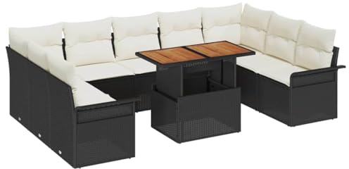 vidaXL Garten-Sofa-Set 10 STK. Schwarz Poly Rattan