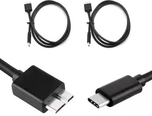 USB C to Micro B Cable 0.5M USB C Hard Drive Cable Type C to Micro B USB 3.0 Nylon Braided for Toshiba Canvio Seagate WD Element External Hard Drives SSD HDD Galaxy S5 Camera etc BLACK (2 PACK)
