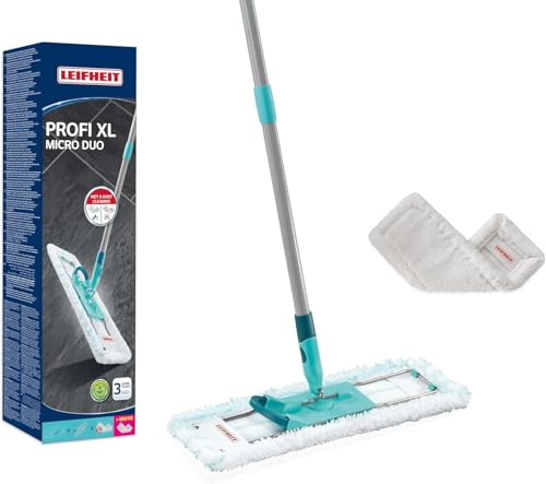 Leifheit Bodenwischer Profi XL Micro Duo & Staubwischer SUPERDUSTER XL | Waschbarer Mikrofaserbezug bei 60°C, Staubbezug bei 40°C, 360°-Gelenk, Hartböden, 42 cm Wischbreite, Click-System kompatibel