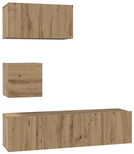 vidaXL TV Cabinet Set Wall-mounted 4 pcs Artisan oak 60 x 30 x 30 cm, Stylish Wall Cabinet, Modern Storage, Rectangular Unit, Compact Media Console, Versatile Indoor Furniture Solutions