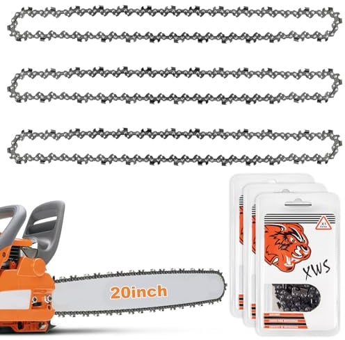 Lot de 3 chaînes de tronçonneuse pour barre de 50 cm, 76 maillons d'entraînement, calibre 0,1 cm, pas de 0,8 cm, chaîne de rechange compatible avec Hyundai 62 cc, Timberpro et autres tronçonneuses