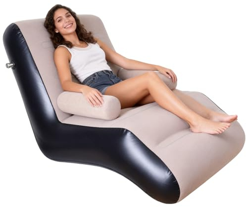 STARBRILLIANT Lazy Inflatable Sofa with Air Pump, Foldable Lounge Chair, Single Person Plush Sofa, Inflatable Outdoor Study Chair (COFFEE)