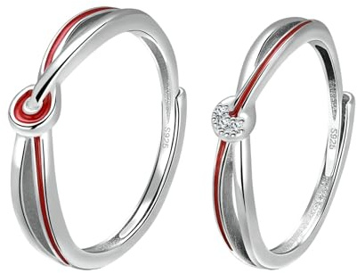 BCughia Anello di Coppia Filo Rosso, Anello Regolabile in Argento Sterling 925 Linea Rossa Anelli di Fidanzamento per Donna Uomo Set di 2 FEDI Nuziali
