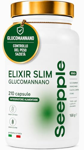 ELIXIR SLIM GLUCOMANNANO – Complément alimentaire à base de glucomannane, de chrome, d'inuline et de niacine pour le contrôle du poids – 210 gélules – Sans gluten ni lactose – Fabriqué en Italie