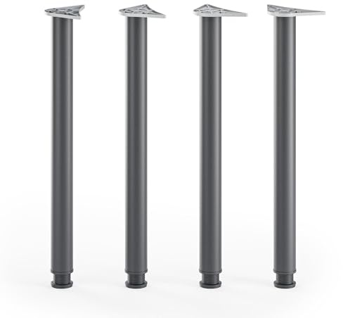 ATM Lot de 4 Pieds de Table 82cm Pieds de Cuisine Réglables en Hauteur Métal Pieds de Meubles Ø 60mm pour Plan de Travail Îlot Central Support Rond Robuste - Noir