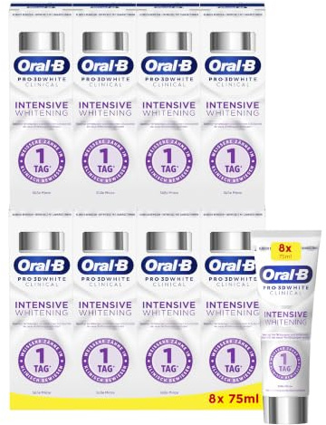 Oral-B 3D White Zahnpasta, Clinical Intensive Whitening, 8X 75ml | Weißere Zähne In 1 Tag, Zahnschmelzschonend für Empfindliche Zähne Und Tägliche Anwendung, Süße Minze