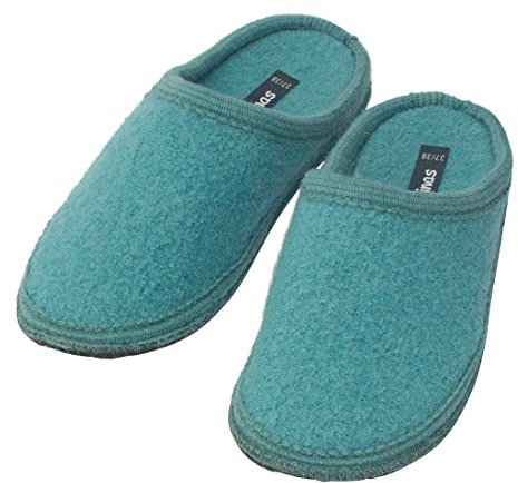 bacinas warme Filz Hausschuhe Damen Türkis - flache Filzpantoffeln Schafswolle Slipper 41/42
