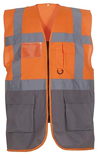 Yoko Hi-Vis Premium Executive/Manager Waistcoat / Jacket (3XL) (Hi Vis Orange/Grey)