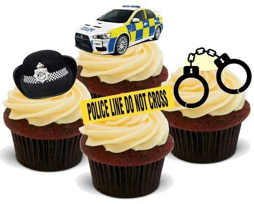 POLIZEI MISCHUNG - 12 essbare hochwertige stehende Waffeln Kuchen Toppers - POLICE MIX