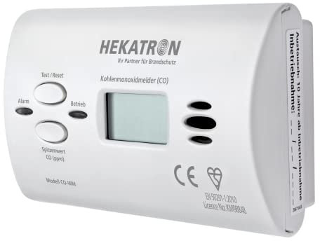 Hekatron 31-6300001-01-XX CO Melder mit Batterie & Co Sensor mit bis zu 10 Jahren Leistung – Kohlenmonoxidwarnmelder mit Digitaldisplay und Spitzenwertspeicher