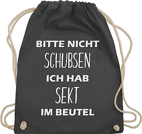 Turnbeutel Rucksack - Sportbeutel bedruckt Geschenk - Bitte nicht schubsen ich hab Sekt im Beutel - Unisize - Dunkelgrau - sektgeschenke für frauen festival-bag festival sprüche stoffbeutel