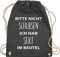 Turnbeutel Rucksack - Sportbeutel bedruckt Geschenk - Bitte nicht schubsen ich hab Sekt im Beutel - Unisize - Dunkelgrau - sektgeschenke für frauen festival-bag festival sprüche stoffbeutel