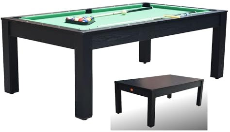 NG Biliardi Biliardo ARTEMIDES Nero - 214 cm - Tavolo Multifunzione Convertibile in Tavolo da Pranzo e Ping Pong, Design Moderno con Regolatori di Livello, Facile Montaggio