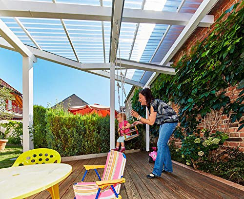 Terrassendach Terrassenüberdachung Carport Komplettset Acrylglas Sinus 76/18 3mm C-Struktur Farblos blendfrei Profilplatten Tiefe:6000mm|Breite:2025mm