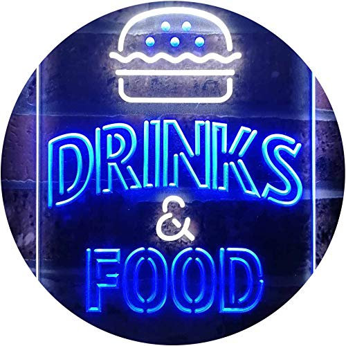 Drinks and Food Hamburger Fast Food Dual Color LED Barlicht Neonlicht Lichtwerbung Neon Sign Weiß & Blau 400 x 600mm st6s46-i3265-wb
