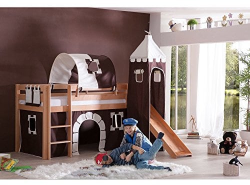 Relita Spielbett mit 4tlg. Stoffset Burg, Buche massiv Natur lackiert