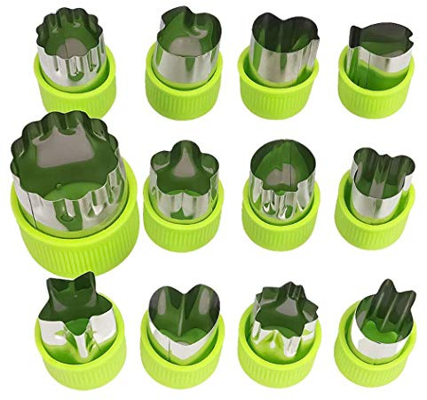 Hoshen Cortador De Galletas De Acero Inoxidable Con Protector De Manos De 12 Piezas, Cuchillo De Decoración Bento Con Forma De Frutas Y Verduras, Herramienta De cocina De Corte Con Forma - Verde