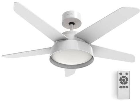 UNIVERSALBLUE Ventilador de Techo con Luz LED Silencioso | 5 Aspas y 5 Velocidades | Ventilador Marrón Blanco con Motor DC (Madera Narai)
