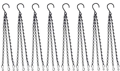 KAHEIGN 8 Pièces Chaîne Suspendue avec Clip, 40cm Métal Cintre De Panier Suspendu 3 Pattes Chaîne De Suspension De Plante pour Pot De Fleurs Jardinières Mangeoires pour Oiseaux Lanternes (Noir)