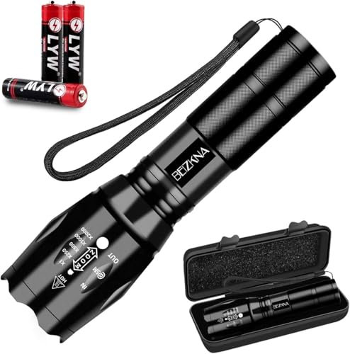LED Torch 2000 Lumens Zoomable Torches Led Super Bright Flashlight Powerful Battery Powered Waterproof Adjustable Focus 5 Modes Handheld Tactical Torch for Camping Hiking Outdoors [Energy Class A++]