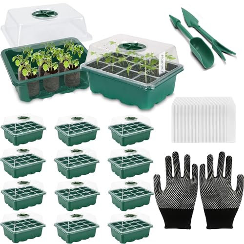 VDYXEW Lot de 12 Plateaux de démarrage pour semis (12 cellules par Plateau) avec aération réglable et humidité réglable
