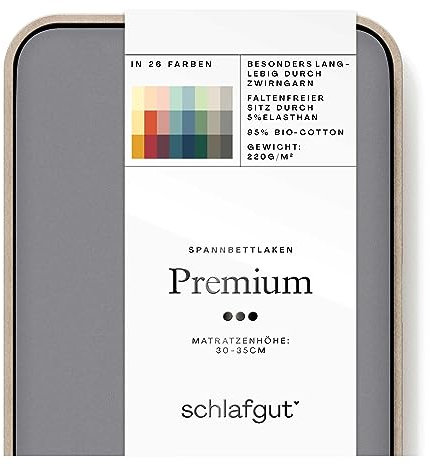 Schlafgut Premium Spannbettlaken 90x190cm bis 100x220cm Grey Mid, Spannbetttuch aus weicher Biobaumwolle