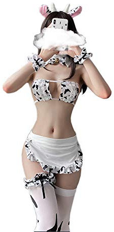 SINROYEE Cosplay-Kostüm, Anime, sexy Mini-Kuh-Bikini, Dessous-Set, Dienstmädchen-Outfit, Dalmatiner, Milch-Leoparden-Badeanzug (Kuh-Dienstmädchen-Outfit)