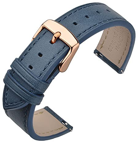 ANNEFIT Watch Straps 22mm with Rose Gold Buckle - Classic Oil Wax Leather Quick Release Watch Band (Blue)