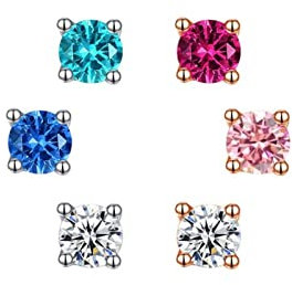 LOKILOKI 6 Stück Cubic Zirkon Ohrstecker Echt 925 Sterling Silber Tiny Six-Color Fashion Statement Schmuck Für Frauen Weihnachten Dating
