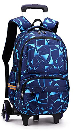 Trolley Rucksack, Kinder Trolley Schultasche mit Rollen Rucksäcke Kinder Schulrucksack Schulranzen für Junge und Mädchens (Blaue Geometrie)